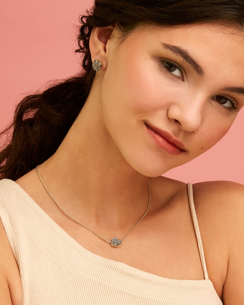 Tessa Silver Stud Earrings in Platinum Drusy image number 1